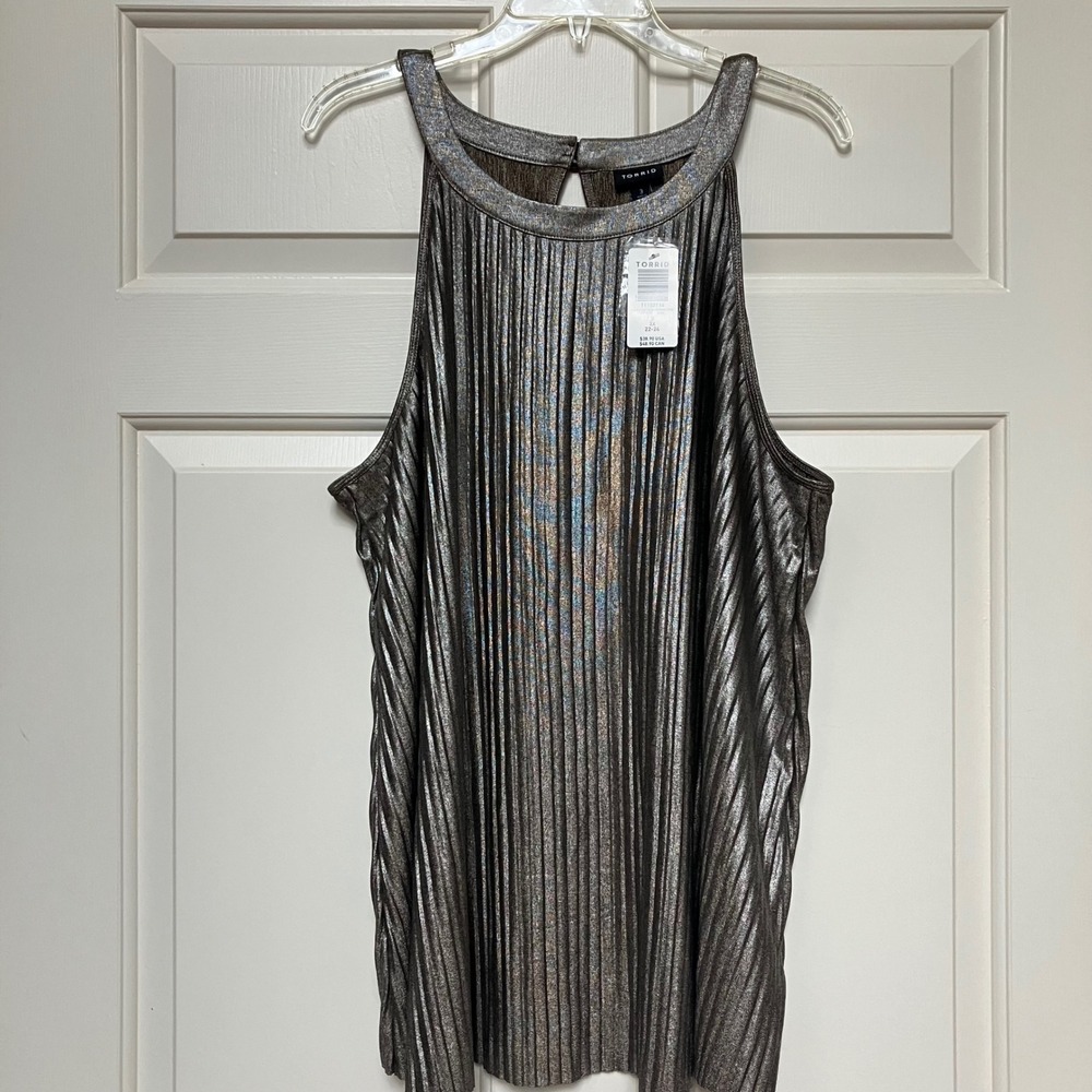 Torrid K Gold Metallic Goddess Tank 3X Pleated Halter New‎ Glam Party NYE Luxury